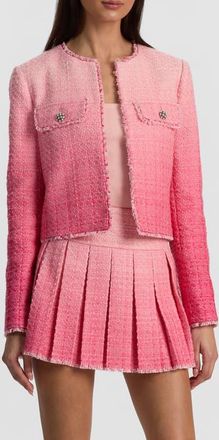 Alice & Olivia Dumont Fringe Trim Ombr&eacute; Tweed Jacket in Ascendant Ombre English Rose at Nordstrom, Size 0