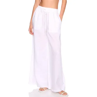 Susana Monaco Tie Waist Wide Leg Linen Pants in Sugar at Nordstrom, Size X-Small