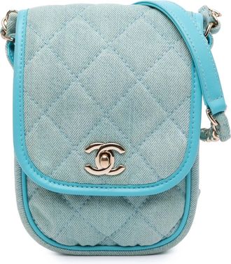 Chanel Pre-owned Womens Quilted Denim Crossbody Chain Strap - Light Blue Textile - One Size