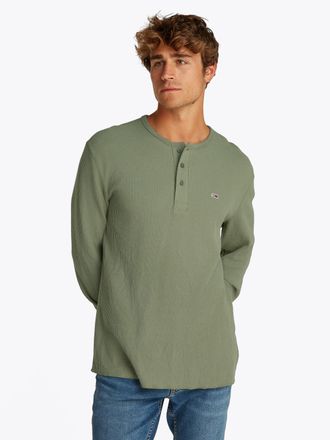 Tommy Jeans Henleyshirt TOMMY JEANS TJM REG WAFFLE HENLEY LS TEE, Herren, Gr. S, gr&uuml;n (aruba gr&uuml;n), Single Jersey, Obermaterial: 60% Baumwolle, 40% Polyester, reg