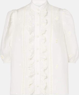 Zimmermann Acacia ruffled embroidered ramie blouse