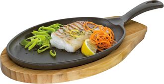 K&uuml;chenprofi Mini Fuente Ovalada Para Servir Kuchenprofi Con Soporte, 39 X 20 X 5 Cm, Hierro Fundido/madera De Pino