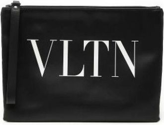 Valentino Pre-owned Printed Leather Clutch - Dames - Vintage Clutch - Zwart - ONE Size - Leer - Vintage