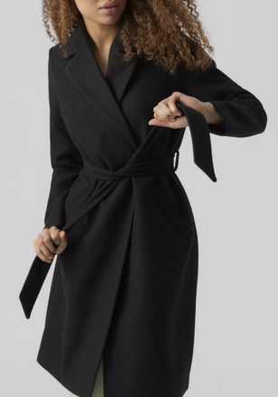 Vero Moda Langmantel VERO MODA VMFORTUNEAYA SS23 LONG COAT NOOS, Damen, Gr. L, schwarz, Web, Obermaterial: 100% Polyester, unifarben, knieumspielend, V-Ausschni