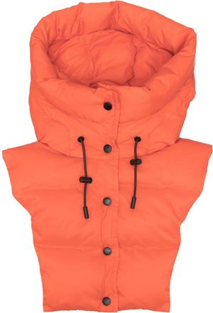 Yves Salomon padded hooded bib - women - Polyamide/Feather Down - One Size - Orange