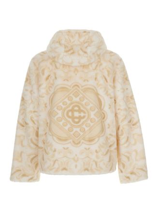 Casablanca Patterned Faux Fur Hoodie Coat - Beige