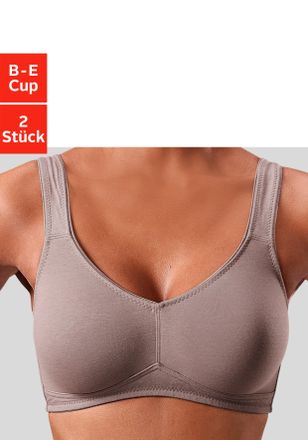 Petite Fleur Soft-BH PETITE FLEUR, Damen, Gr. 100, Cup C, grau (taupe, wei&szlig;), Trikot, Obermaterial: 95% Baumwolle, 5% Elasthan, BHs Soft-BH, ohne B&uuml;gel, Baumwolle