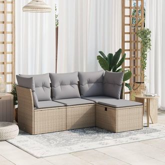 vidaXL Juego De Sof&aacute;s Jard&iacute;n Con Cojines Beige Mezcla 4 Pzas Rat&aacute;n Pe Vidaxl