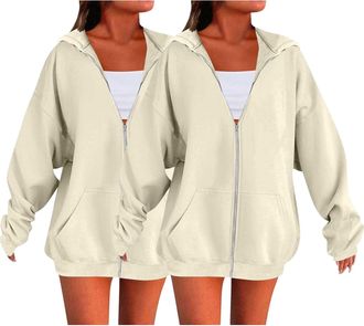 Generic 2 Piece Hoodies For Women Uk Oversized Solid Color Sweatshirts For Women Uk Ladies Zip Up Plain Hoodies Cardigans Tops Long Sleeves Casual Fashion Loo