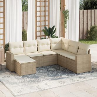 vidaXL Vidaxl - Set Sof&aacute;s De Jard&iacute;n 7 Piezas Y Cojines Rat&aacute;n Sint&eacute;tico Beige