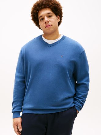 Tommy Hilfiger Big & Tall V-Ausschnitt-Pullover BT-ESSENTIAL COTTON, Herren, Gr. 4XL, aegean sea, Strick, Obermaterial: 100% Baumwolle, TOMMY HILFIGER BIG & TALL, normal normal