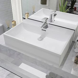 Berkfield Home Basin with Faucet Hole Ceramic White 60.5x42.5x14.5 cm