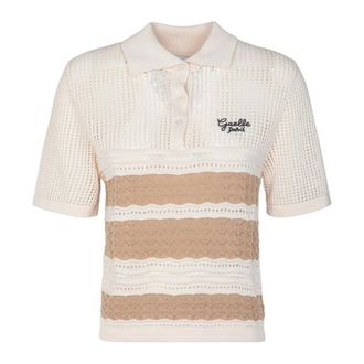Ga&euml;lle Paris Striped Knit Polo - female - Ga&euml;lle Paris - Polo Shirts - Beige - L - Tops