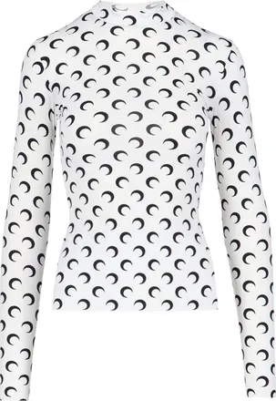 Marine Serre White Crescent Moon Fitted Long-Sleeve Top