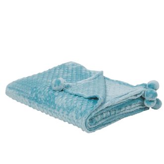 Beliani Beliani - Manta Azul Claro 200 X 220 Pompones Textura Suave Colcha Sof&aacute; Cama Comodidad Samur