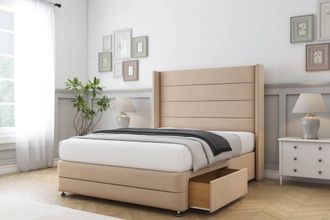 Comfort Beds Milano Plush Divan Base 2 Drawers - 54 Wingback-Footboard in Stone | Size: Small Double