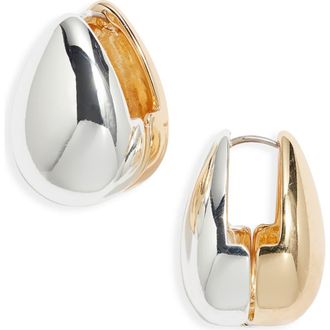 Nordstrom Polished Teardrop Huggie Earrings in Silver- Gold at Nordstrom