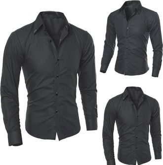 Generic Mens Long Sleeve Dress Shirts | Mens Cotton Stretch Slim Fit Business Formal Shirts | Lightweight Fashion Button Down Shirts for Wedding Party | Solid