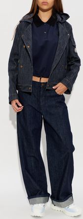 Moncler Polo With Logo Patch, Womens, Navy Blue