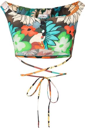 Amir Slama floral-print off-shoulder top - women - Linen/Flax - PP - Multicolour