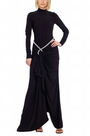Badgley Mischka Long Sleeve Gown Dress In Black