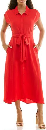 Nina Leonard Tie Waist Midi Shirtdress in Poppy Red at Nordstrom Rack, Size X-Large
