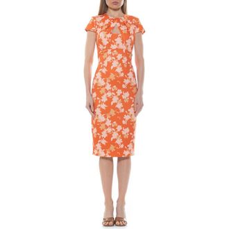 Alexia Admor Janine Crewneck Draped Midi Sheath Dress in Neutral Floral at Nordstrom Rack, Size Medium