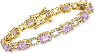 Ross-Simons Amethyst Link Bracelet in Sterling Silver and 18kt Gold Over Sterling