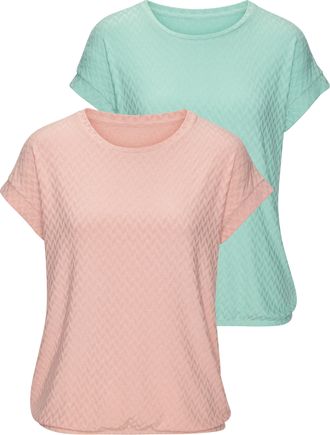 Vivance Kurzarmshirt VIVANCE mit modischem Jacquard-Muster, Damen, Gr. 32/34, mint. peach, Obermaterial: 63% Polyester, 29% Viskose, 8% Elasthan, unifarben, f