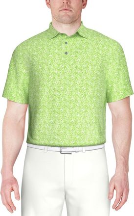 PGA TOUR Polo Shirt Mens Green Allover Print Short Sleeve Performance FTS788