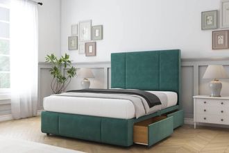 Sloomy Lisbon Plush Divan Set 2 Drawers-26 Headboard-Footboard in Emerald | Size: Small Double
