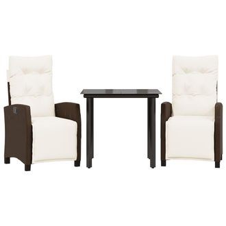 vidaXL Set Comedor De Jard&iacute;n 3 Piezas Y Cojines Rat&aacute;n Sint&eacute;tico Marr&oacute;n Vidaxl