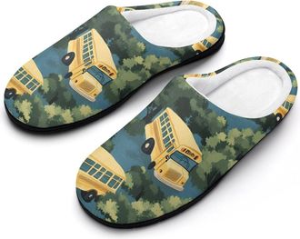 Generic Yellow Buses Hawaiian Fashion Cotton Slippers for Women Memory Foam House Slippers Non-Slip House Bedroom Shoes
