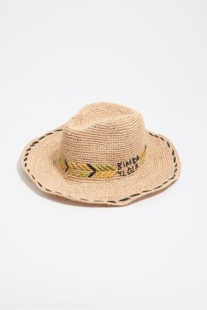 Bimba & Lola Embroidered Raffia Hat in Green at Nordstrom, Size Medium