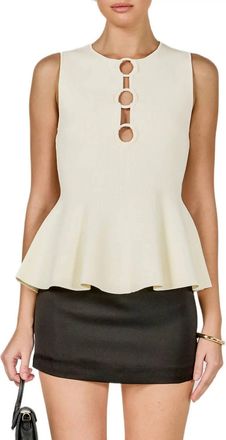 English Factory Ring Detail Sleeveless Peplum Knit Top In Off White