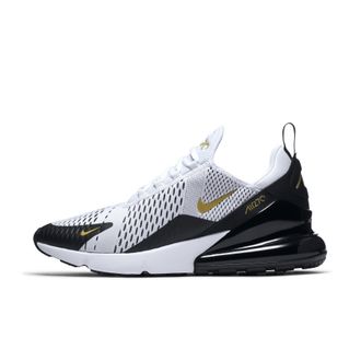 Nike Unisex Air Max 270 Trainers in White/Metallic Gold/Black Textile - Size UK 11