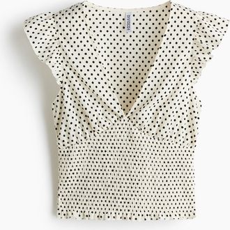 H&M Jerseytop mit Struktur - Hellbeige/Polka Dots