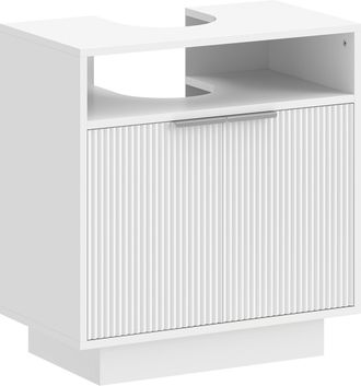 OEM Mueble Bajo Lavabo Con 2 Puertas Acanaladas Y Compartimento Abierto Para Lavabo Sin Pedestal 60x33x63 Cm Blanco