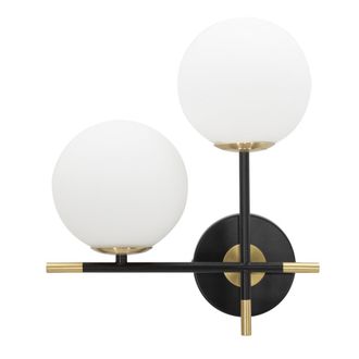 Mauro Ferretti Aplique de metal negro con 2 bolas de vidrio blanco cm 30x17x35
