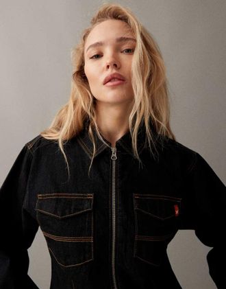 Collusion Giacca aderente blu scuro con polsini arancioni a contrasto-Blu navy