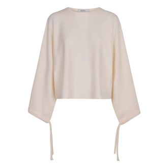Max Mara Round-neck Knitwear, female, White, S, Fine-Knit Batwing Jumper
