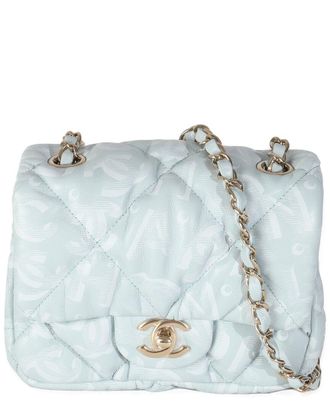 Chanel Blue Leather Logo Mini Flap Bag (Authentic Pre-Loved)