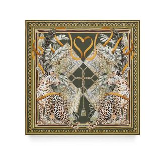 Ferragamo Accessoires, Dames, Veelkleurig, ONE Size, Leer, Zijde Foulard Sjaal met Kattenprint