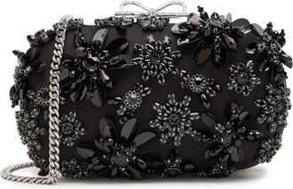 Self Portrait Floral-embellished Satin box Clutch - Black - One Size
