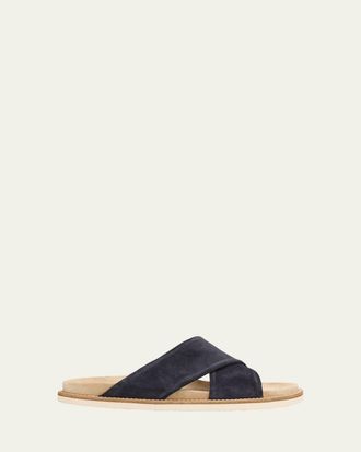 Brunello Cucinelli Mens Criss-Cross Suede Slide Sandals
