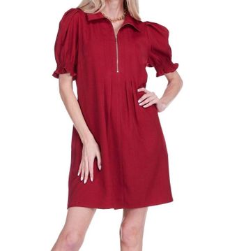 Jade Yoga Front Zip Darts Dress In Wine