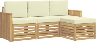 vidaXL Conjunto De Sof&aacute;s De Exterior 4 Uds. Blanco Y Crema Poli&eacute;ster Vidaxl