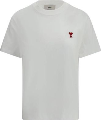 Ami Iconisch Logo T-shirt met Geribbelde Crew Neck - Dames - T-shirts - Wit - L - Tops