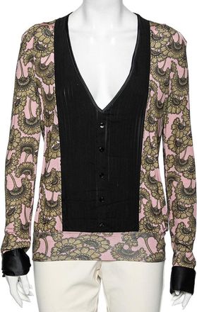 Just Cavalli Pink & Gold Printed Jersey Pintuck Detailed Top