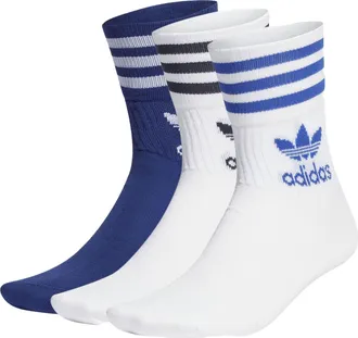 adidas Mid-Cut Crew Socks - 3 Pairs White Blue IB9387